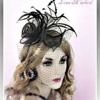 Black Straw Veil Satin Feathered Hairband Wedding Hat Headpiece Cocktail Hats