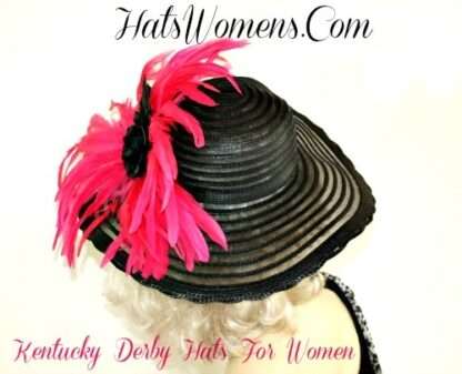 Hot Pink Feathered Black Designer Fashion Kentucky Derby Hat Women's Dress Hats