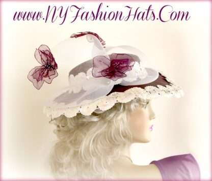 Ladies Eggplant Purple Satin Hat Butterflies Fashion Tea Designer Hats I9Q2