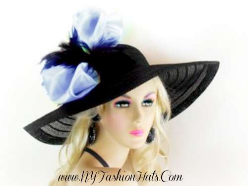 Women's Black Lime Green Formal Wide Brim Derby Church Wedding Hat, Dress Hats 7745