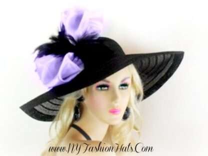Women's Black Lime Green Formal Wide Brim Derby Church Wedding Hat, Dress Hats 7745