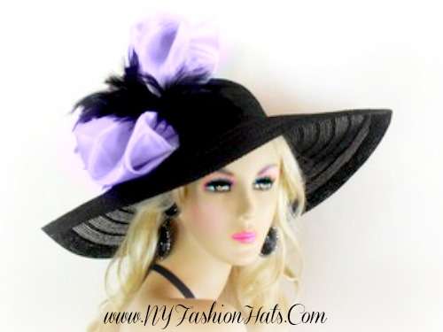 Women's Black Lime Green Formal Wide Brim Derby Church Wedding Hat, Dress Hats 7745