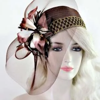 Ladies Brown Satin Cloche Flapper Pillbox Cocktail Hat, Women's Designer Hats