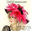 Avant Garde Black Hot Pink Designer Hat, Luxury Hats For Women, Haute Couture Hat, Hot Pink Feathered Black Designer Fashion Kentucky Derby Hat Women's Dress Hats
