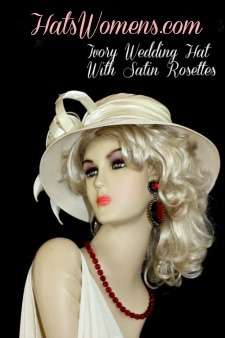 Ivory or Black Satin Designer Wedding Dress Hat, Kentucky Derby Hats