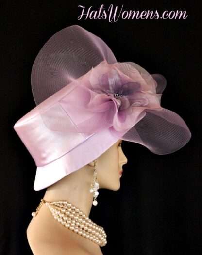 Lilac Lavender Purple Satin Formal Church Wedding Bridal Hat Flowers, Hats For Horse Races