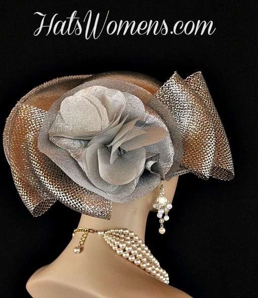Ladies Metallic Silver Lame Bridal Church Vintage Style Hat Wedding Designer Fashion Hats