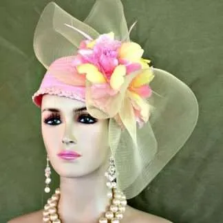 Hat For Women Pink Yellow Cocktail Pillbox Runway Wedding Church Dress Formal A12