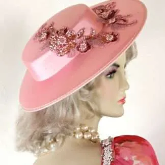 Custom Kentucky Derby Hats For Women, Haute Couture Designer Hats, Ladies Dress Hats, Hat Pink Satin Dress Church Formal Bridal, Designer Hats Weddings Women's K65