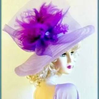 Kentucky Derby Hats, Haute Couture Fashion Hats, Ladies Designer Hats, Avant Garde Luxury Hats, Purple Lavender Wide Brim Church Dressy Hat Ladies Formal Hats 8LQC