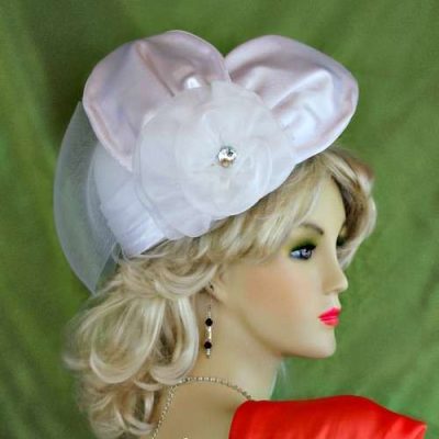 Women's Round Crown White Black Ivory Satin Dress Wedding Hat, Brides Hats VM28