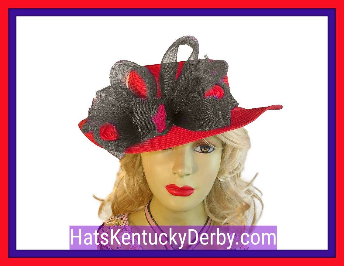 Stylish Red Black Big Bow Designer Hat For Women