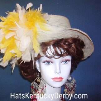 Ladies Custom Beige Ivory Yellow Feather Hats