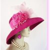 Kentucky Derby Hats, Hats For Horse Races, Haute Couture Designer Hats, Big Brim Hot Pink Wedding Hats