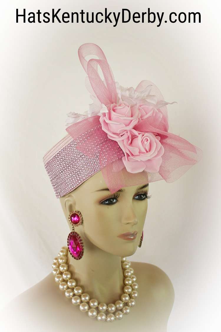 Pink Bridal Pillbox Hat Headpiece