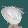 Women's White Satin Pearl Bridal Brides Wedding Hat Dressy Church Hats 44HB - Image 4