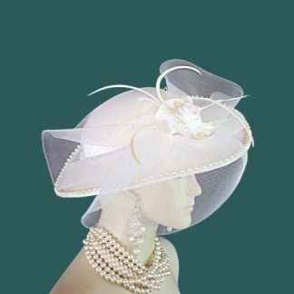 Women's White Satin Formal Dress Hat For A Bride Or Wedding By NYFashionHats.com