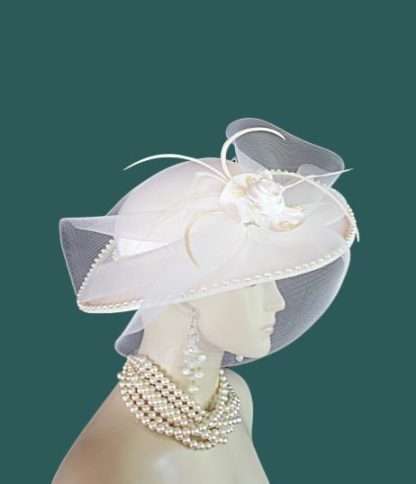 Women's White Satin Formal Dress Hat For A Bride Or Wedding By NYFashionHats.com