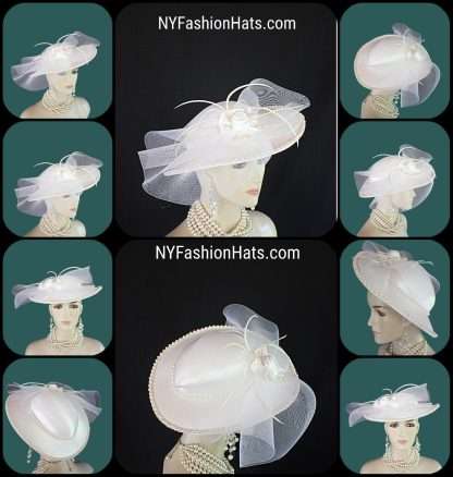 Women's White Satin Formal Dress Hat For A Bride Or Wedding By NYFashionHats.com