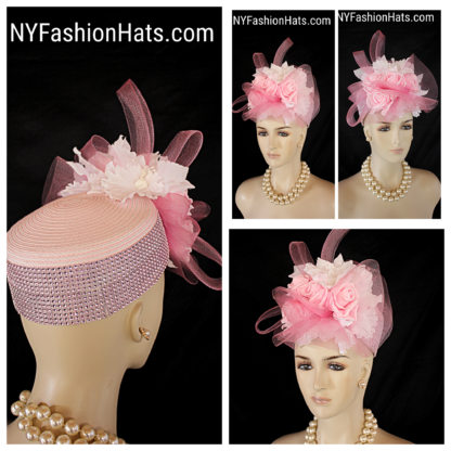 Couture Pink Kentucky Derby Oaks Pillbox Hat With Orchids, Designer Wedding Bridal Brides Headpiece, Statement Hats For Horse Races 8496 - Image 9